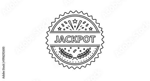 Jackpot Stamp Icon with Laurel Wreath and Confetti