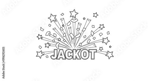 Jackpot text with fireworks and stars, winning symbol, celebration, lottery, casino, luck