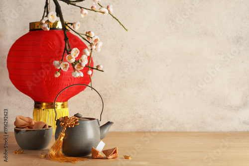 Teapot, fortune cookies, bl...