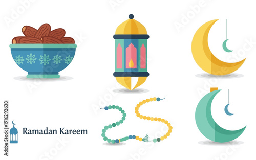 Ramadan kareem illustration with traditional elements and symbols
