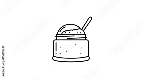 Jar of cosmetic scrub with spoon, simple line art illustration
