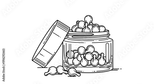 Jar of skincare capsules, beauty serum, anti-aging treatment, cosmetic product, beauty care