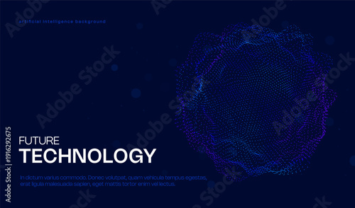 Ai tech background with abstract dot sphere pattern. Design education, big data, future digital network, business connect and science concept for banner, web or presentation.