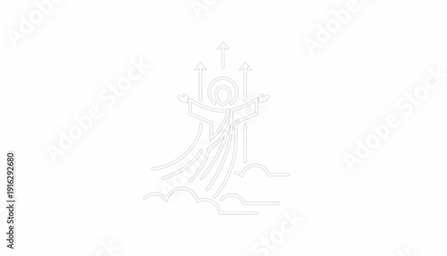Jesus Ascension Line Art Icon: Divine Ascent, Heavenly Clouds, Religious Symbolism