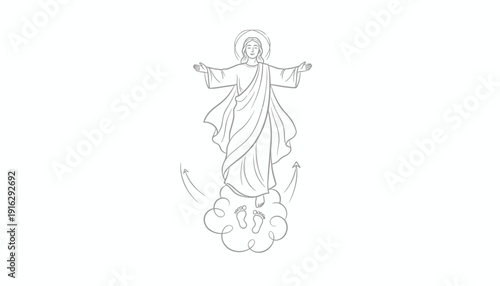 Jesus Christ Ascending to Heaven on Clouds, Religious Symbolism, Divine Light