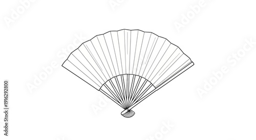 Handheld Folding Fan Illustration - Vintage Style, White Background