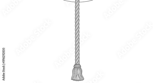 Hanging Twisted Rope with Tassel Detail - Vintage Sketch Style