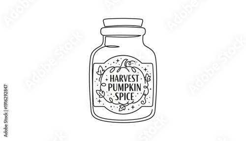 Harvest Pumpkin Spice Jar Outline Illustration
