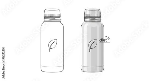 Healthy Drink Bottle Mockup: Clean Design with Leaf Logo and "diet" Text