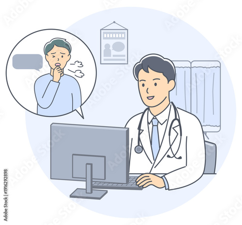 オンライン診療で男性患者を診察している若い男性医師