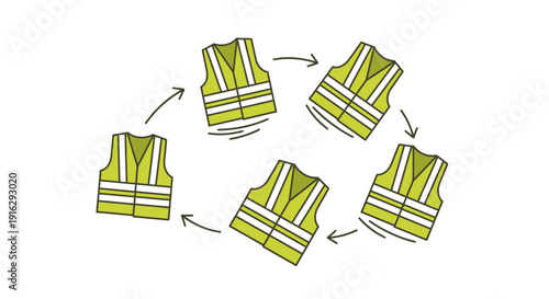 High-visibility vests arranged in a circular motion, symbolizing safety and teamwork