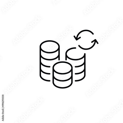 Stack of coins and renew arrows. Investment payouts and returns, account refreshed. Pixel perfect, editable stroke vector icon