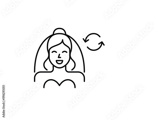 Bride in veil and renew arrows. Wedding update, marriage data or status refreshed. Pixel perfect, editable stroke vector icon