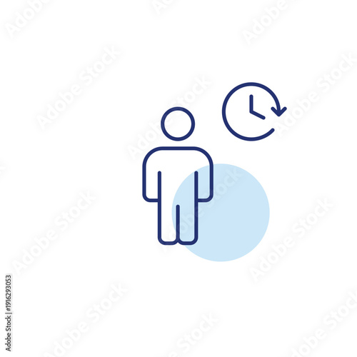 Person and clock. Daily routine, timeless tracking and work schedules. Pixel perfect, editable stroke vector icon