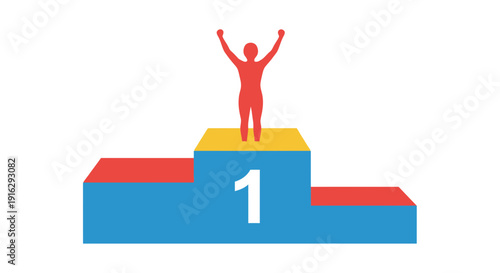 Winner on Podium with Arms Raised - Number 1 Champion