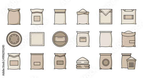 Zakat Al Fitr Rice Sack and Food Packaging Vektor Icons Set