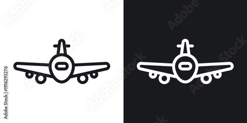 Airplane icon set in black and white stroke lines