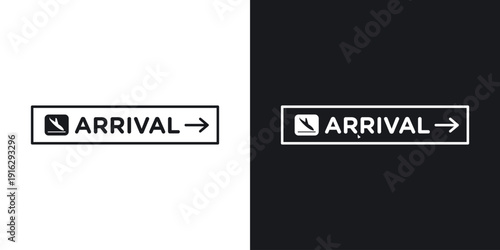 Airport arrival sign set in black and white stroke lines