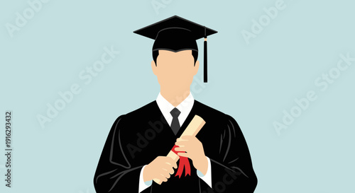 Graduation Student Holding Diploma Certificate with Cap and Gown