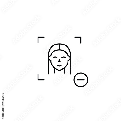 Woman face id and minus symbol. Access cancelled, scan unsuccessful. Pixel perfect, editable stroke vector icon