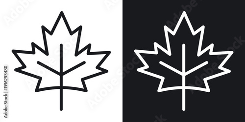 Autumn leaf canadian icon set in black and white stroke lines
