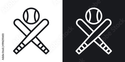 Baseball icon set in black and white stroke lines