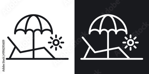 Beach chair icon set in black and white stroke lines