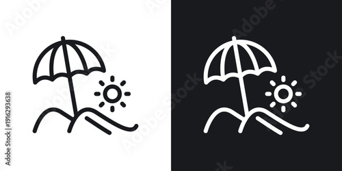 Beach icon set in black and white stroke lines