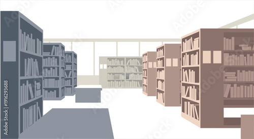 Modern Library Interior with Bookshelves and Natural Light