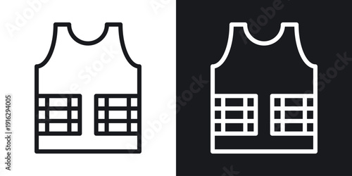 Bulletproof vest icon set in black and white stroke lines