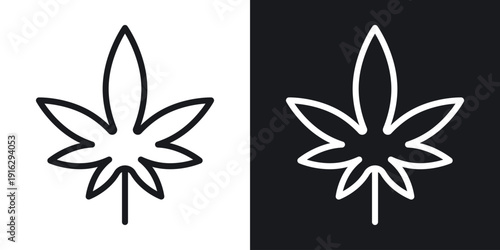 Cannabis leaf icon set in black and white stroke lines