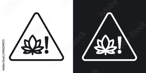 Cannabis packaging warning sign set in black and white stroke lines
