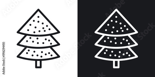 Christmas tree icon setin black and white stroke lines