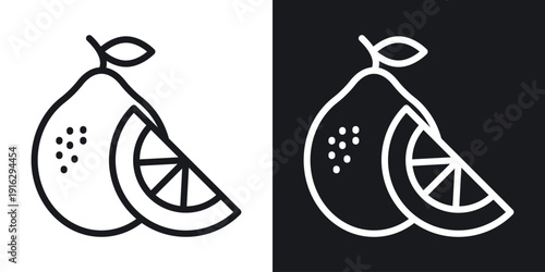 Citrus fruit icon set in black and white stroke lines