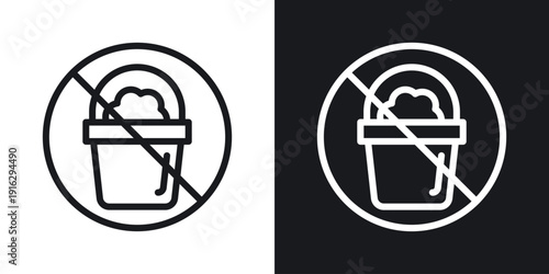 Cleaning bucket with sponge sign set in black and white stroke lines