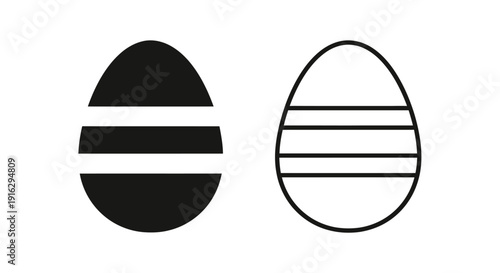 Minimalist black and white egg design with horizontal lines Vector