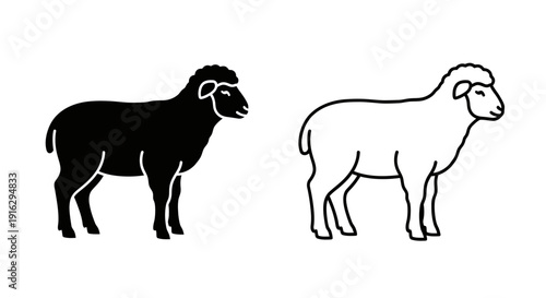 Black and white sheep outline vector icon set