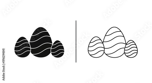 Set of 2 Easter egg icons vector, black solid and outline