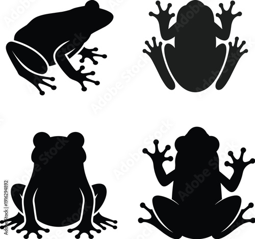 Frog silhouettes set tree frog amphibian flat vector illustration isolated on white background wildlife clipart collection bundle design