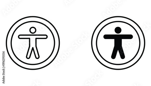 Accessibility icon design with white background, universal disability symbols set, inclusive communication and mobility signs