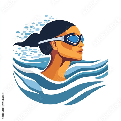 Swimming woman in goggles focused on the water ready to compete training