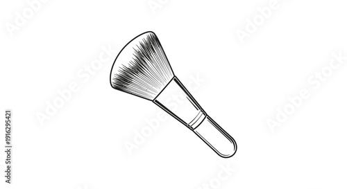 Hand-drawn illustration of a makeup brush, sketch style, isolated on white background.