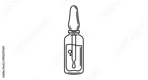 Hand-drawn illustration of a serum ampoule with dropper, isolated on white background
