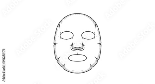 Hand-drawn illustration of a sheet face mask, beauty and skincare concept