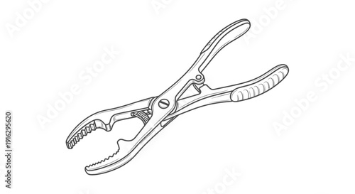 Vintage Hose Clamp Pliers Tool, Hand Drawn Sketch Illustration