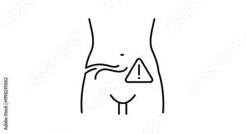 Warning Sign on Human Body - Abdominal Pain, Health Problem, Medical Alert Icon
