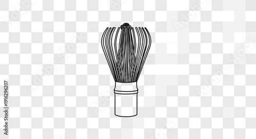 Traditional Bamboo Whisk for Matcha Tea Preparation, Minimalist Line Art Illustration