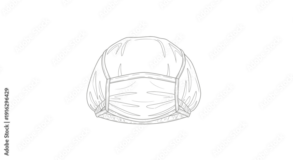 Fototapeta premium Surgical mask and bouffant cap line drawing, medical protection equipment, healthcare concept