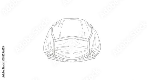 Surgical mask and bouffant cap line drawing, medical protection equipment, healthcare concept