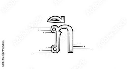 Thai Alphabet Character 'Gor Gai' with Motion Lines, Hand-Drawn Style